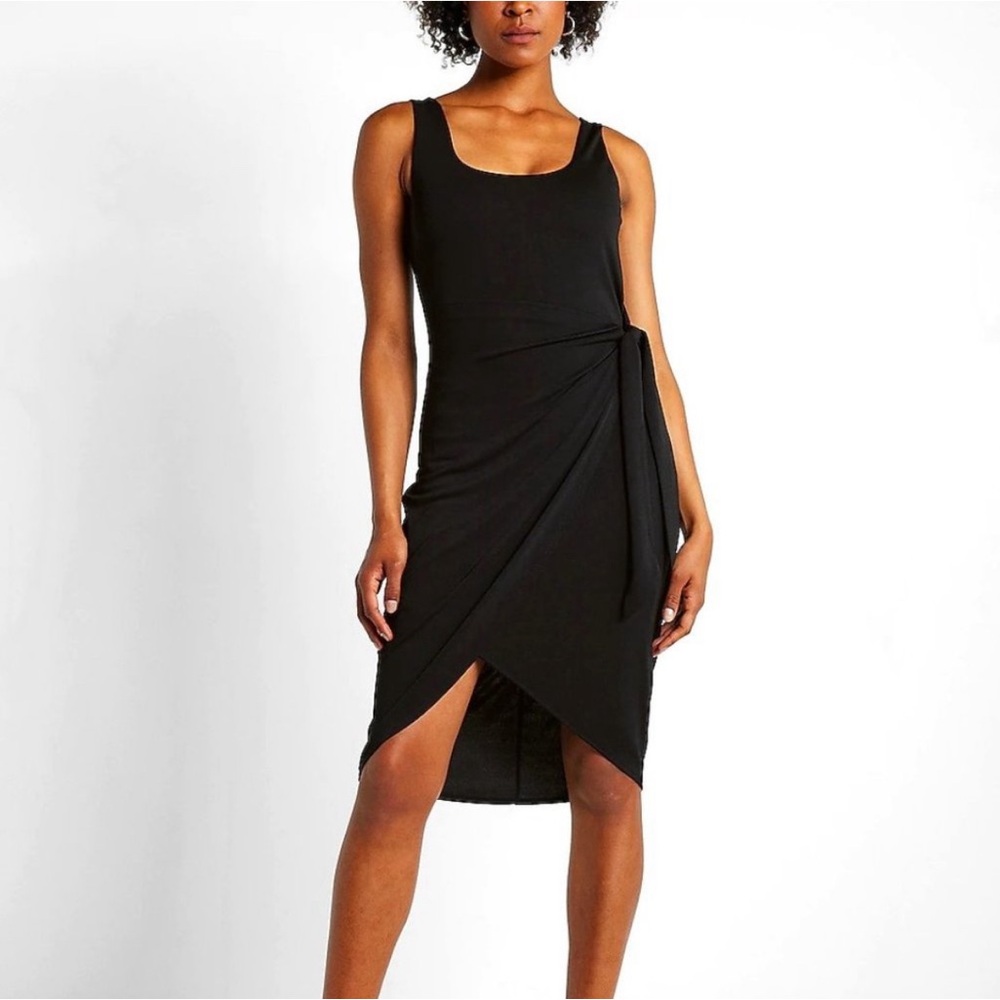 Express Body Contour Wrap Front Midi Dress With Built-In Shapewear Large